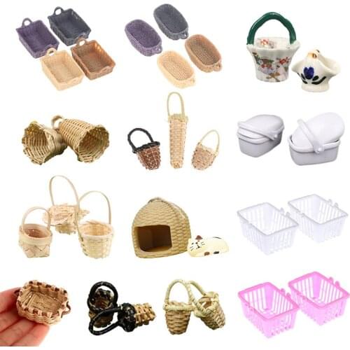 Mini 1/12 Dollhouse Rattan Iron Frame Hand-woven Vegetable Food Storage Basket Dolls Miniature Furniture Decoration Accessories