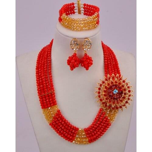 Fashionable crystal bead african wedding beads nigerian necklace set 5C-SSJ-05
