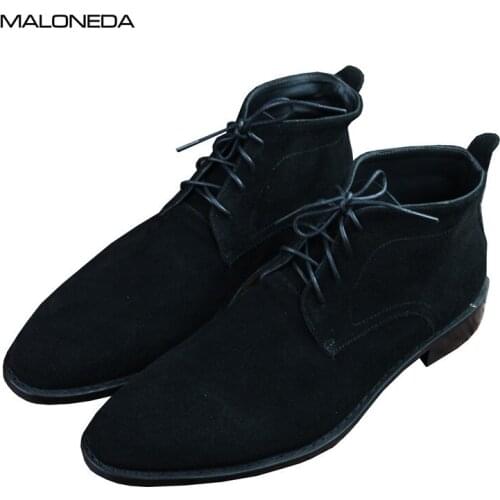 MALONEDE Bespoke Goodyear Men Boots Genuine Suede Leather Large Size Men Casual Boots Lace-Up Black/Blue Spring/Autumn Shoes