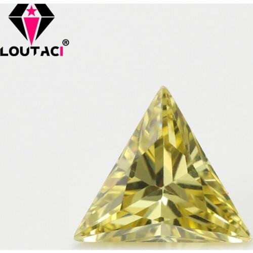 LOUTACI Fancy Olive Yellow Color Triangle Shape Cubic Zirconia 5A Brilliant Cut Big Size 10x10-15x15mm