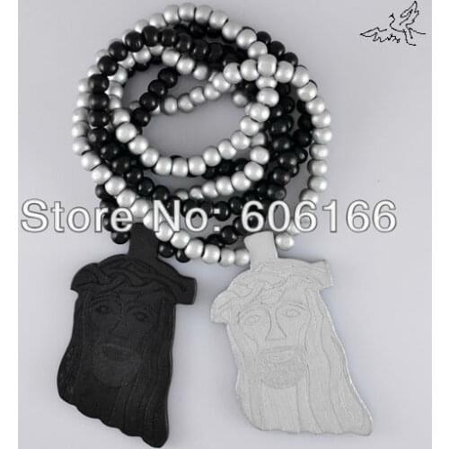 Wholesale 20pc/lot Mix Color Good Wood NYC Jesus Piece Wooden Beads Necklace Hip Hop Fashion Jewelry Free Shipping