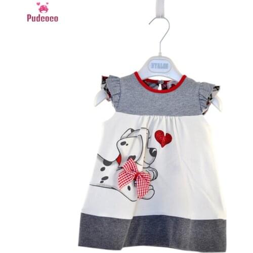 1-5Y Baby Girls Summer Dress Toddlers Kids Animal Dog Printed Bow A-Line Mini Dresses Little Girls Princess Clothes