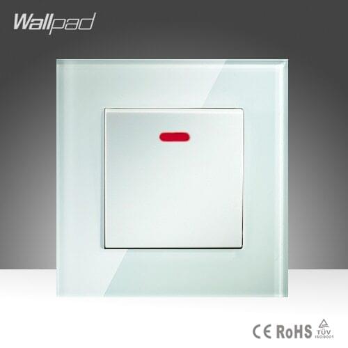 20A Switch Wallpad White Tempered Glass 1 Gang 20A Water Heater Geyser Wall Switch With Led Light Free Shipping