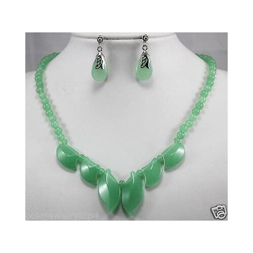 Prett Lovely Womens Wedding Jewelry Green gem Necklace Earring Set>AAA GP Bridal wide watch wings queen JEWE