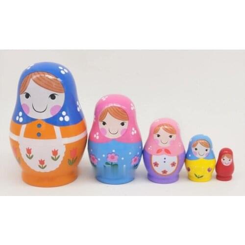 2021 Five-layer Belly Little Flower Girl Russian Doll Birthday Gift Wooden Craft Gift Valentines Day Decoration