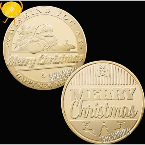 Santa Claus Commemorative Coin Merry Christmas Coins Collectibles Happy New Year Home Decorations Gifts 999 Gold Coins