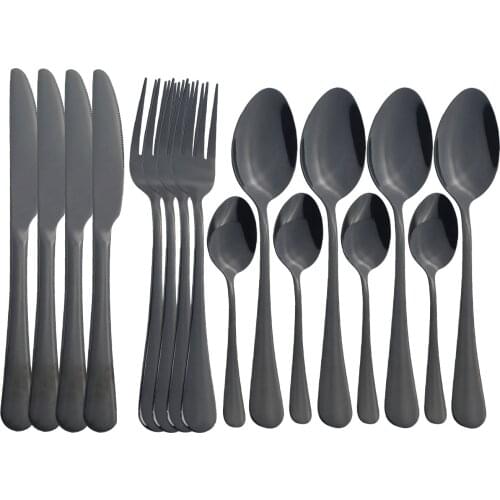 Black Dinnerware Stainless Steel Tableware Fork Spoon Knife Dinner Set Kitchen Gold Cutlery Set Bright Silverware 4set 16Pcs