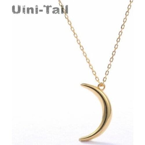 Uini-Tail hot new 925 sterling silver simple gold moon necklace Korean fashion tide flow high quality student jewelry ED292
