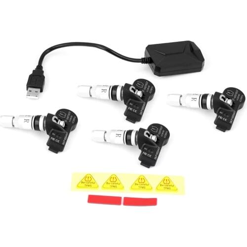 USB Android TPMS Car Tire Pressure Monitor with 4 External Sensors 116 psi Monitoring Alarm System 5V Wireless Transmission TPMS