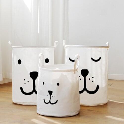Cotton and Linen Storage Bucket with Cartoon Dog Pattern Large Capacity Cloth Laundry Basket For Children Baby