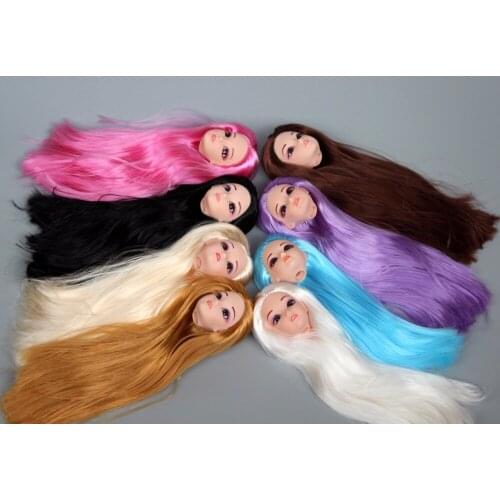 3D Real Eyes make-up Doll Head with Straight Thick Hair Vinyl Accessories For DIY Cosplay 1/6 Doll Gift Toys for Girls