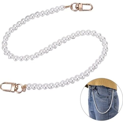 Female Trendy Jewelry Jeans Pearl Chain For Pants Ring Clip Keyring Fashion Women Cute Pear Pant Chain Belt