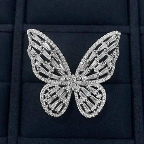 Charms Real 925 Sterling Silver Rings Full High Carbon Diamonds Butterfly Ring For Women Luxury Wedding Engagement Jewelry Gift
