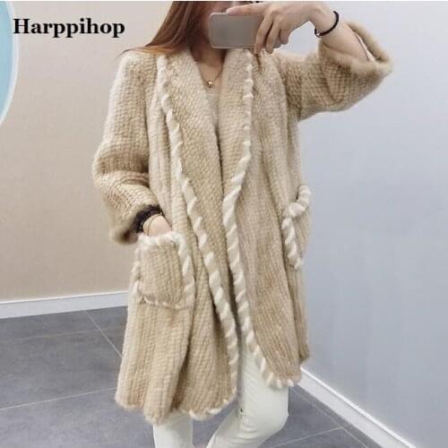 Winter Genuine Natural Knitted Mink Fur Coat Jacket Women Fur Trench Overcoat fur pajamas coats free size large style
