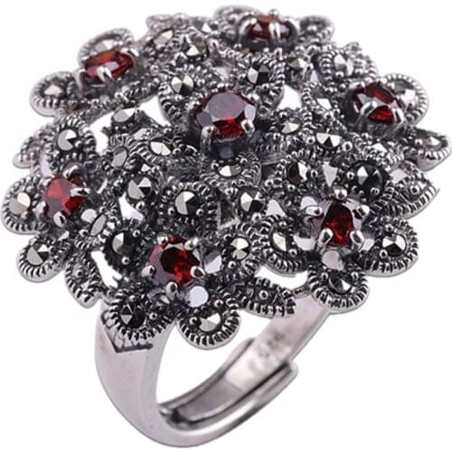 2021 new Fashion Real Solid S925 sterling silver ring for woman exaggerated garnet women ring