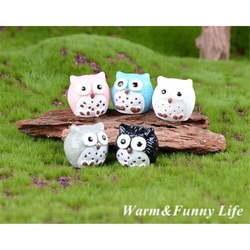5pcs/set Cute Little Owl Animal Model Figurine Home Ornament Glass Decor Miniature Craft Garden Fairy Decoration DIY Accessories