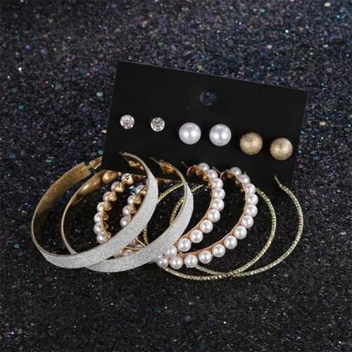 6 Pairs/Set Punk Exaggerated Geometric Big Round Hoop Earrings Set For Women Statement Jewelry Female Pearl Circle Earring