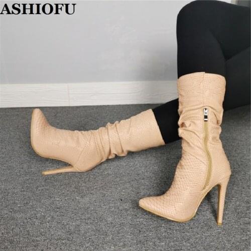 ASHIOFU New Handmade Women High Heel Boots Ballet-toe Party Prom Ankle Booties Winter Evening Stiletto Heel Fashion Boots Shoes