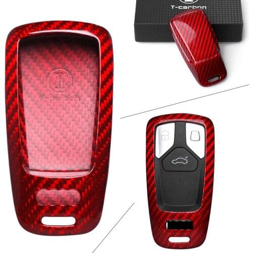 Auto Car Red Real Carbon Fiber Remote Key Shells Cover Case For 2017 2018 Audi Q7 TT
