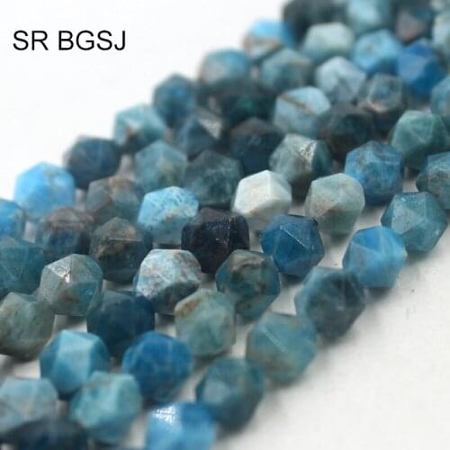 Free Shipping 8mm Faceted Round Polygonal Apatite Blue Stone Gems Natural Stone Wholesale Beads Strand 15"