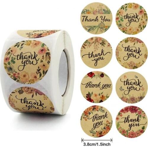 500pcs 1.5'' Kraft Paper Thank You Label Tags for Business, Handmade Goods, Greeting Cards,Envelope, Flower Bouquets, Gift Wraps