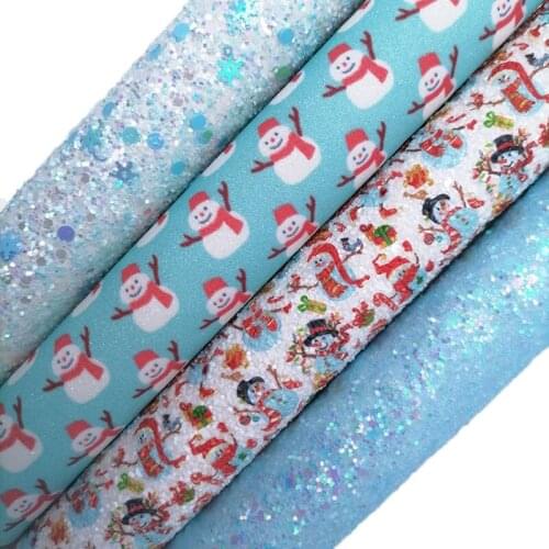 Snowflakes Glitter leather, Snowman Christmas Gifts Printed Glitter Faux leather Leather Sheets For Bows Earrings 21x29CM KM737