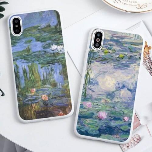 Claude Monet Garden Lotus Bridge Phone Case Candy Color White for iPhone 11 pro XS MAX 8 7 6 6S Plus X 5S SE 2020 XR