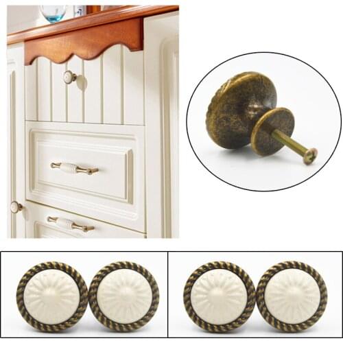 Ivory White Ceramic Door Handles European Retro Zinc Alloy Pulls Cabinet Knobs For Cupboard Drawer Wardrobe