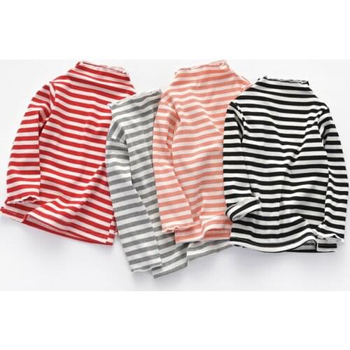 0-7y female children clothes stripe baby girls long sleeve t-shirts home clothing infants cotton casual Ropa de nina