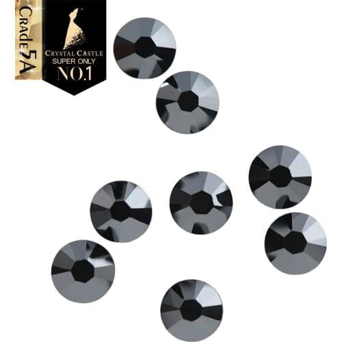 Crystal Castle 5A Best Glass Strass Hot fix Black Jet Hematite Labrador Crystal Stones Silver Flare Rhinestone Hotfix For Shoes