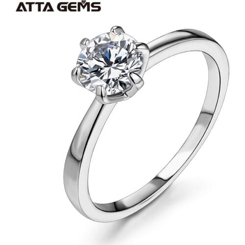 ATTAGEMS 1ct 2ct 3ct Moissanite Ring Round Brilliant Cut Diamond Test Passed Moissanite Diamond Solitaire Rings for Women