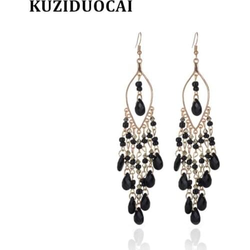Kuziduocai New Fashion Jewelry Bohe Vintage Droplet Dangle Long Tassel Stud Earrings For Women Statement Brincos Pendientes A-78
