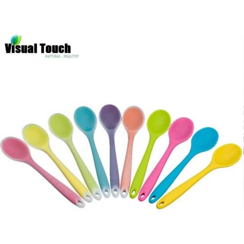Visual Touch 1PC Mini Silicone Spoon 20.5cm/8" Colorful Spoons Kitchenware Cooking Tools Utensil Random Sent Table Dinnerware
