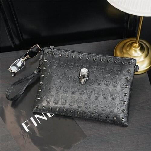 Korean Style Ghost Clutches Men Fashion Rivet Handbags Men Clutch with Shoulder Strap Multifunction Crossbody Bag Male Hand Bag