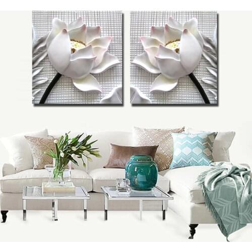 3D Wall Picture for Living Room Canvas Painting White Lotus Flowers Wall Art Poster Kitchen Wall Decor Canvas Prints Paintings