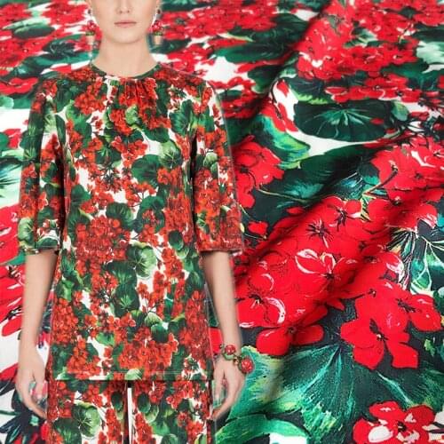 Spring new printed fabric European brand red hydrangea handmade DIY sewing fabric factory shop not out of stock