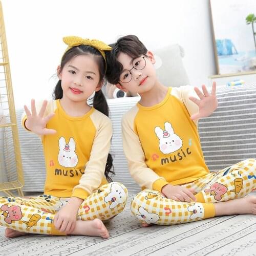 New Kids Bunny Pajamas Sets Baby Girls Boys Clothes Pijamas Cartoon Long Sleeve Tshirt+Pants 2pcs/set Childrens Clothing