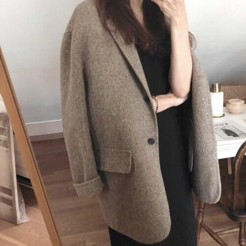 Autumn and winter double-faced woolen small suit female chic retro high quality loose large size thick woolen coat