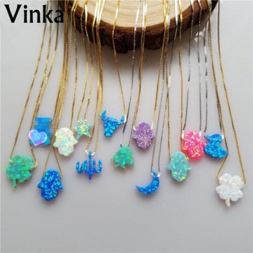 Factory Process 925 Silver Opal Hamsa Necklace Opal Star Opal Christmas Tree Different Shape Opal Necklace for Gift