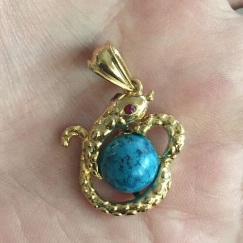 Drbonham punk snake Pendant 18KGF Gold filled Jewelry Antique stone green opal Pendant Necklaces For Women girls