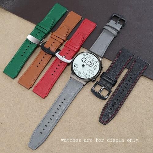 Lichee Pattern Genuine Leather Strap For Huawei GT2 PRO 22mm Gray Green Red Bracelet For Honor GS PRO Smart Watch Accessories