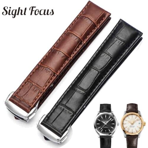 18mm 19mm 20mm 21mm Leather Strap for Omega Watch Speed Seamaster Band Strap Deployant Clasp Black Brown Watchband Bracelet Belt