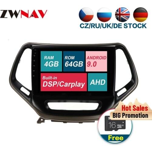 With carplay DSP Android 9.0 Car Multimedia player For Jeep Cherokee 2014-2018 Radio stereo free GPS map touch screen head unit