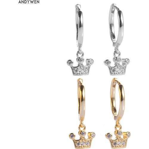 ANDYWEN 925 Sterling Silver Wedding Queen Crown Charms Pendants Hoop Ear Circle Aretes Plata Drop Earring Women Luxury Jewelry