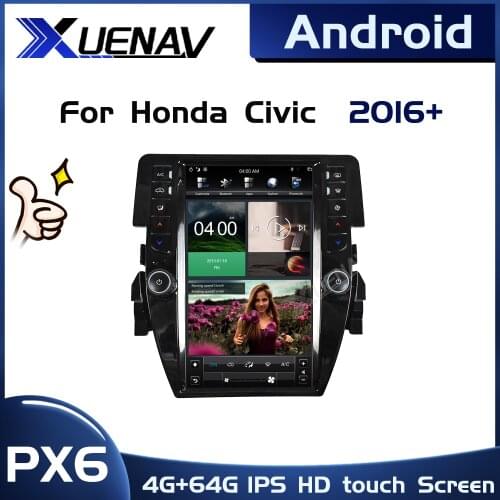PX6 system For Honda Civic Car radio 2016 2017 2018 2019 2020 2021 vertical screen Multimedia Video Player GPS Navigation 2din