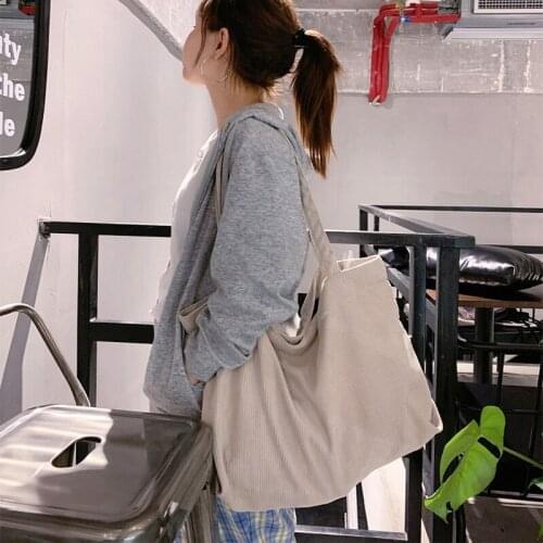 Messenger Bag Women Corduroy Shopping Bag Female Canvas Shoulder Bag Storage Handbag Reusable Large Capacity Totes Schoolbag