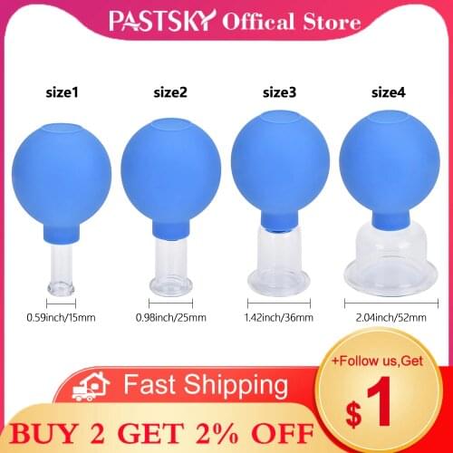 4Pcs/Set Blue Vacuum Cupping Cups PVC Head Glass Suction Body Massage Family Meridian Acupuncture Chinese Medical Therapy Jar