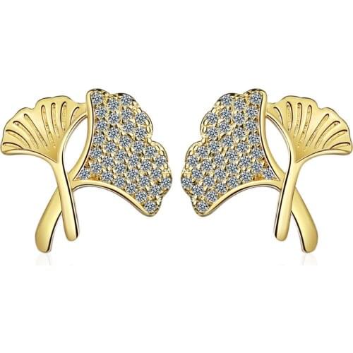 WANGAIYAO ginkgo leaf earrings female new trendy simple cold wind small inlaid zirconium diamond earrings