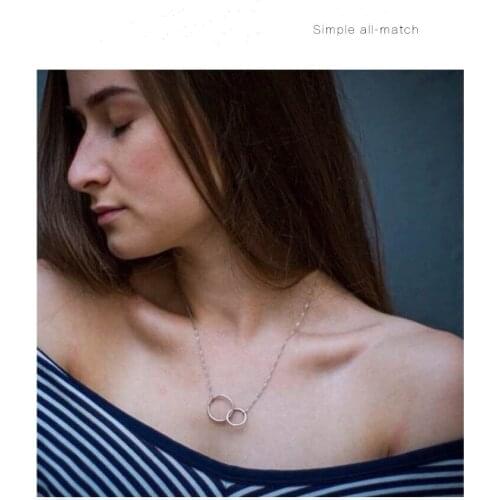 Stainless Steel Womens Necklace Simple Double Ring Necklace Circl Necklace Girlfriend Gift Vintage Jewelry Pendants Necklace