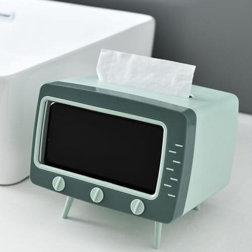 1pcs Creative TV Tissue Box Living Room Nordic Simplicity Plastic Desktop Paper Storage Boxes Multifunction Mobile Phone Holder